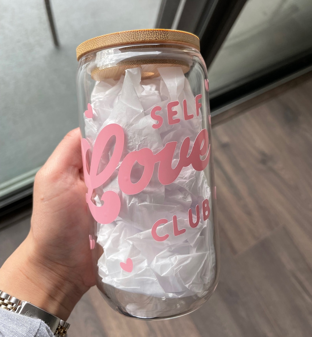 Custom Glass Cup With Straw, Self Love Cup, Self Love Club Cup, Glass