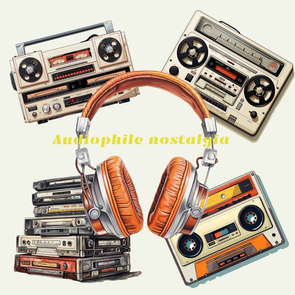 Sublimation portable tape player and headphones,  Audiophile T-Shirt PNG graphics,  retro tshirt , vintage tee, Retro Revival