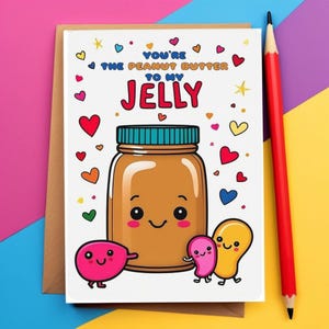 Cartoline con simpatica illustrazione di burro di arachidi e gelatina, pacchetto di biglietti giocosi per i propri cari, cancelleria per San Valentino, biglietti di amicizia,