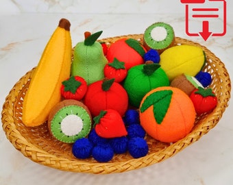 Filz Essen 3D Obst Spielset PDF und SVG Schnittmuster - Orangen, Äpfel, Bananen, Kiwi Birne, Limette, Erdbeere, perfekt für Anfänger