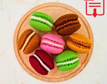 Feutre French Macaron Patron PDF / SVG - modèle de couture d'aliments en feutre facile et adapté aux débutants pour les enfants, jeux de rôle cuisine et cuisine