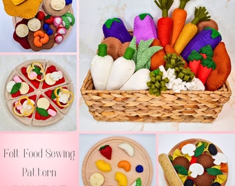 Felt Food Playset PDF Sewing Pattern MEGA BUNDLE - pizza, fruit, vegetables, pasta and pancakes, perfect for beginners, with photo tutorial