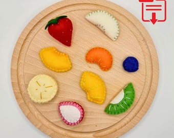 Felt Fruit PDF Sewing Pattern + Tutorial, easy beginner friendly kids felt pretend play food pattern - strawberry, banana, kiwi, etc