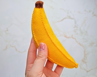 Modello PDF per cucire la banana in feltro 3D con tutorial - modelli di cibo in feltro facili per principianti, giochi di ruolo per bambini e regali di giocattoli fatti a mano