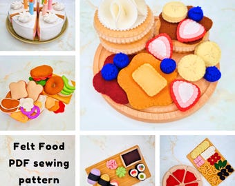 Felt Food Playset Sewing Pattern BUNDLE: Pizza, Pasta, Fruit, Cake, Sushi (PDF)