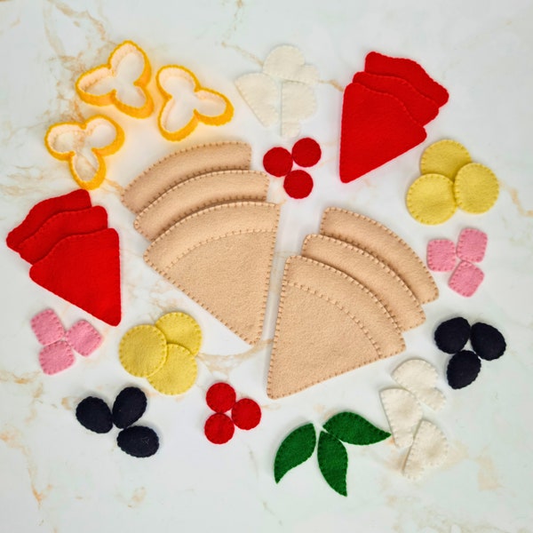 6-slice Pizza Playset with Toppings (100% wool felt), kids faux food for pretend kitchen, café, toddler sensory play, roleplay and gifting