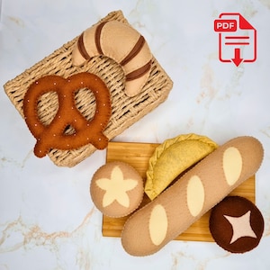 Felt Bread PDF Sewing Pattern BUNDLE - baguette, croissant, bread rolls, pasty, pretzel, perfect felt food patterns for beginners