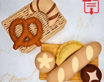 Felt Bread PDF Sewing Pattern BUNDLE - baguette, croissant, bread rolls, pasty, pretzel, perfect felt food patterns for beginners