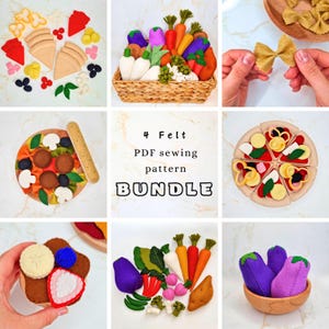 Paquete de 4 patrones de costura de comida de fieltro: juegos fáciles de hacer para que los niños jueguen a interpretar (PDF)