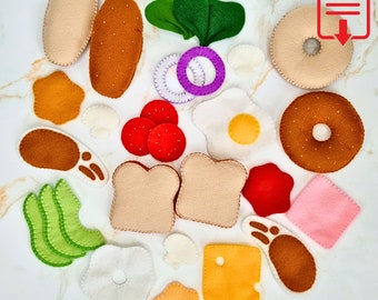 Felt Sub Sandwich and Bagel Playset PDF Sewing Pattern, easy beginner felt food pattern for kids pretend play kitchen, with photo tutorial