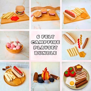 Felt campfire playset sewing pattern bundle - woodlands camping imagination roleplay for kids (PDF, SVG)