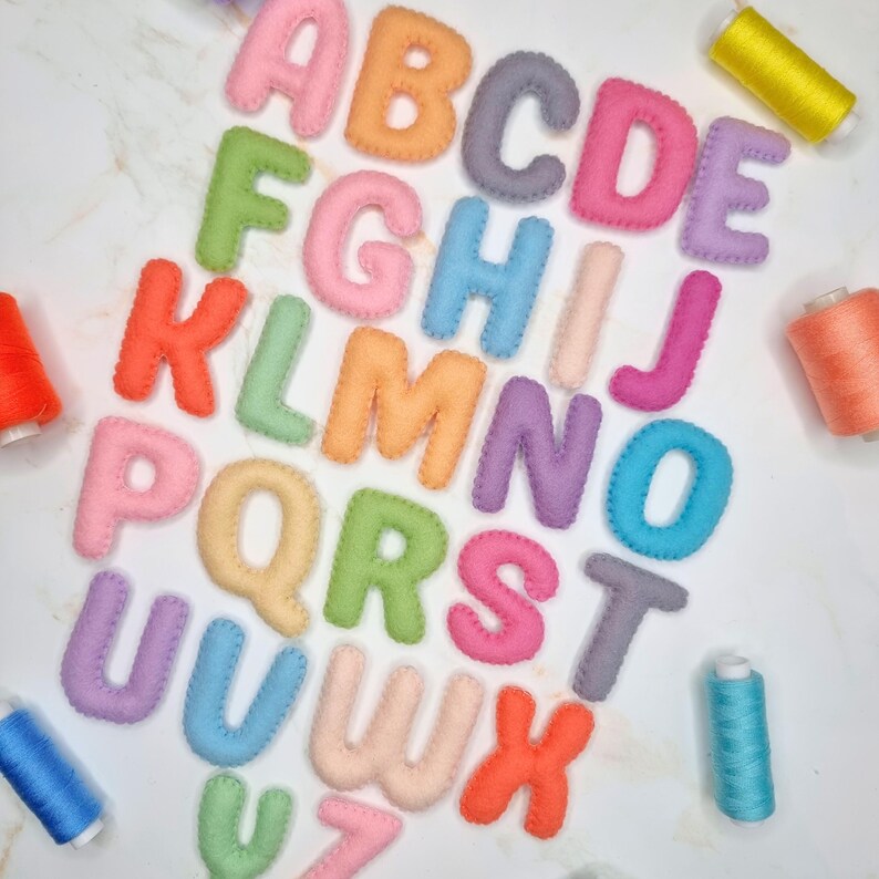 Digital PDF sewing pattern for wool felt English letters for 3D plushie banners, name garlands, nursery decorations, etc.