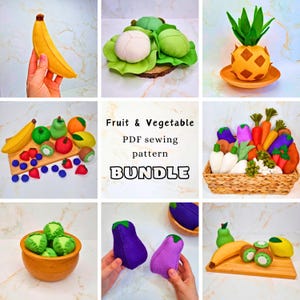 Patrón de costura de frutas y verduras en 3D de fieltro (PAQUETE): compra fácil para niños (PDF)