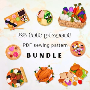 25 felt food sewing pattern bundle - easy DIY pretend play toys for kids (PDF)