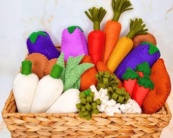 Felt Vegetable sewing pattern: easy DIY pretend play food toys for kids roleplay (PDF)