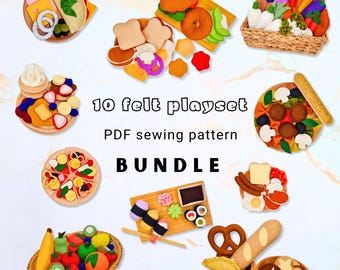 10 Felt Food Playset Sewing Pattern Bundle: Easy Beginner Templates with Instructions (Digital Download)