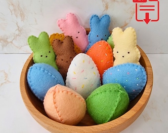 Felt Easter Hanging Ornament / Bauble PDF Sewing Pattern BUNDLE - felt peep bunny, egg and 3D egg easy sewing pattern