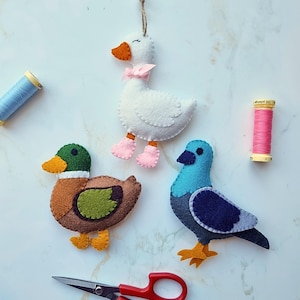 PAQUETE DE PATRONES DE COCCIÓN DE PÁJAROS DE FIELTRO: adornos fáciles de hacer tú mismo para pato, ganso y paloma (PDF)