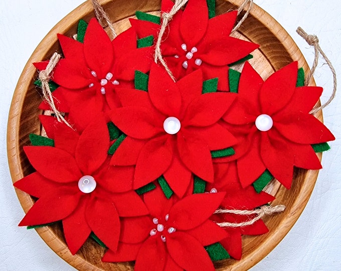 Poinsettia Christmas Ornament(100% wool felt) perfect for festive Christmas Décor for Tree, Mantelpiece, Stairs, Table and Gifting