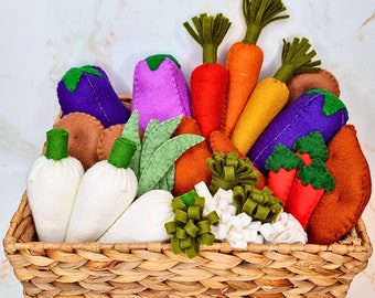 Realistic 3D Vegetables (100% wool felt) perfect for kids pretend play kitchen, grocery shop, café roleplay, sensory play and giftting