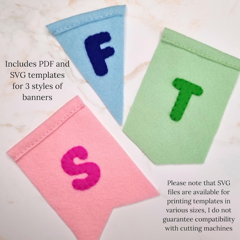 Digital PDF sewing pattern for wool felt English letters for 3D plushie banners, name garlands, nursery decorations, etc.