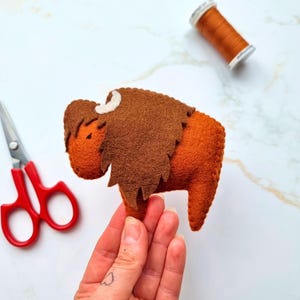 Felt buffalo sewing pattern: hand stitched bison ornament, mobile, keyring (PDF)