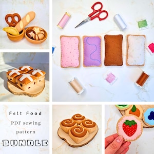 Felt Food Sewing Pattern Bundle: Pretzel, Bread, Pastry, Baguette, Buns, Cookies (PDF)