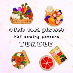 4 Felt Food Sewing Pattern Bundle: Pizza, Pasta, Vegetables, Pancakes (PDF)