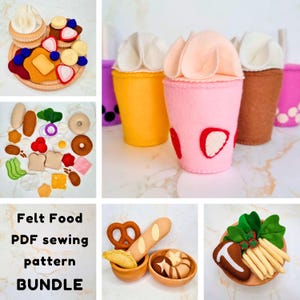 Felt Food Playsets Sewing Pattern Bundle: Sandwich, Pancakes, Steak, Drinks, Bread (PDF Pattern)