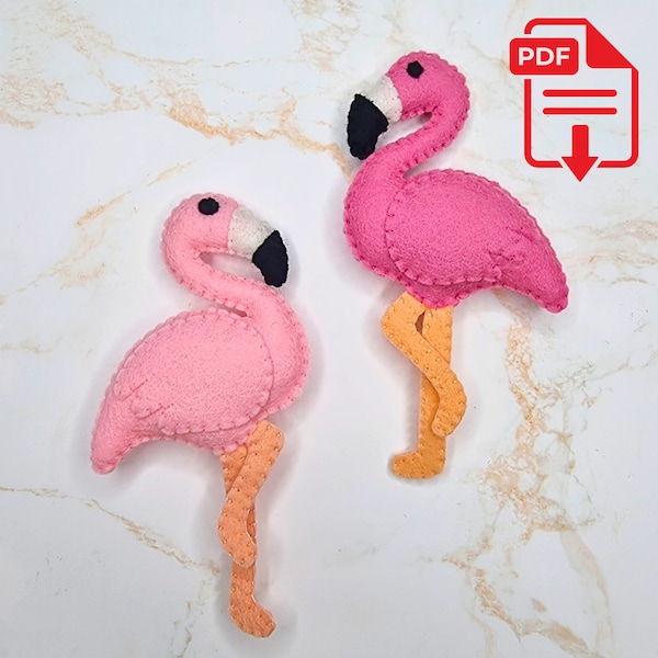 Felt Flamingo PDF Sewing Pattern, easy zoo animal ornament, DIY baby mobile, keychain, magnet, tree ornaments and plushy pattern