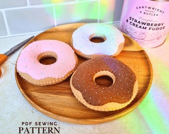 Patrón de costura de donut de fieltro en PDF / Juguetes de cocina fáciles de hacer / Juego de rol de comida para niños