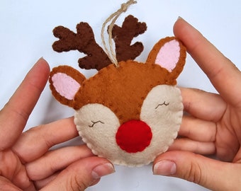 Christmas Reindeer Hanging Ornament / Decoration (100% wool felt) perfect for festive Christmas Décor and Gifting