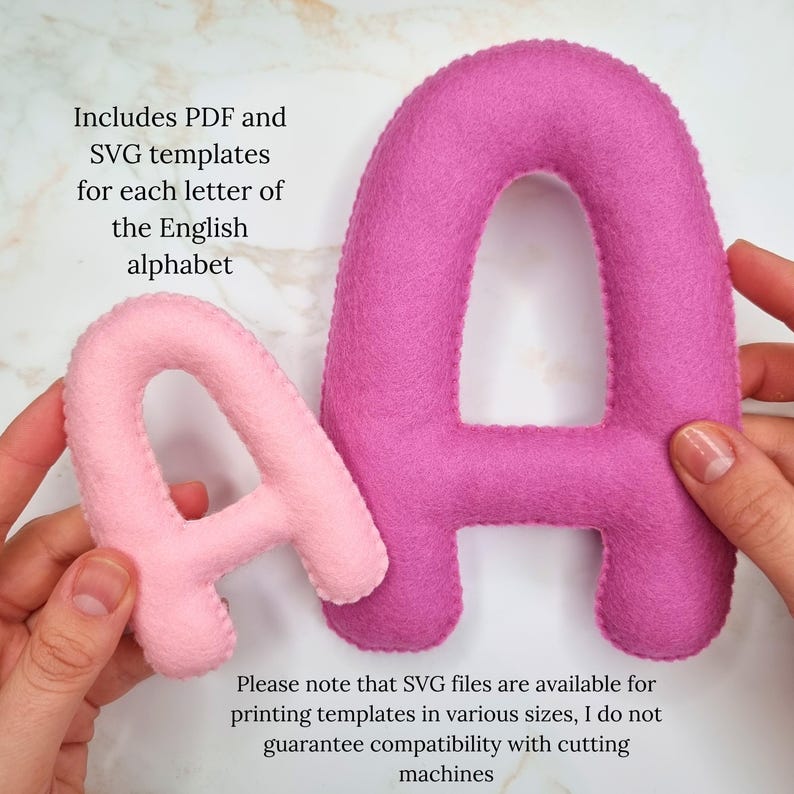 Digital PDF sewing pattern for wool felt English letters for 3D plushie banners, name garlands, nursery decorations, etc.