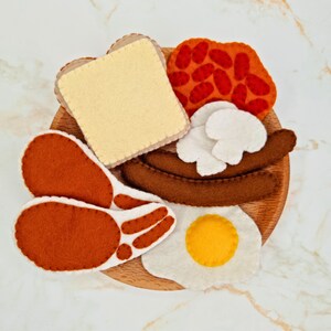 English Breakfast Playset (100% wool felt) for kids pretend play kitchen, cafe, bakery, toddler food roleplay and birthday gifting