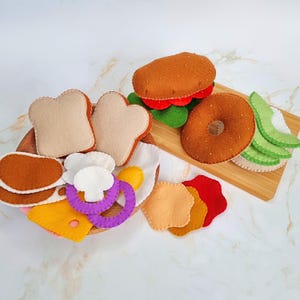 Wzór do szycia zestawu do zabawy w kanapkę i bajgla z filcu – projekt szycia ręcznego do odgrywania ról przez dzieci (PDF)