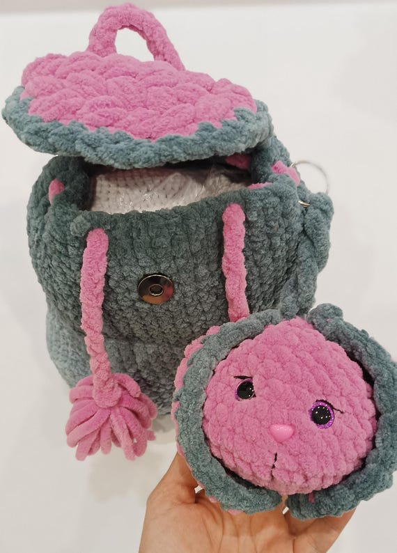 Crochet Kids Backpack With Plush Bunny: Handmade Knit Rucksack