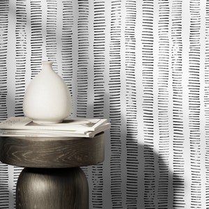 Black and White Boho Striped Wallpaper / Peel and Stick Wallpaper Removable Wallpaper Home Decor Wall Art Wall Decor Room Decor - D010