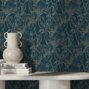 Dark Vintage Floral Wallpaper / Peel and Stick Wallpaper Removable Wallpaper Home Decor Wall Art Wall Decor Room Decor - D027