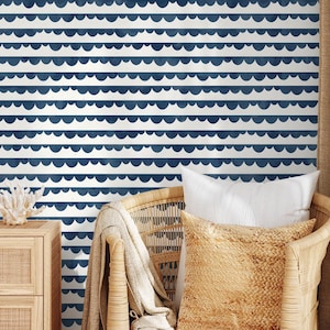 Carta da parati a righe blu navy nautiche - A493