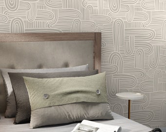 Beige Abstract Brush Wallpaper / Peel and Stick Wallpaper Removable Wallpaper Home Decor Wall Art Wall Decor Room Decor - C906