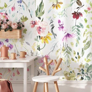Watercolor Floral Modern - Pink & Yellow Wallpaper - A648