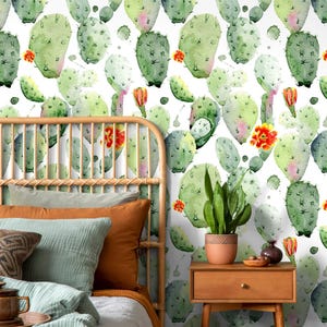 Vibrant Green Cactus Watercolor Wallpaper - A324