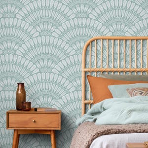 Art Deco Teal and White Wallpaper - A577