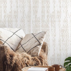Geometric Beige & White Wallpaper - A634