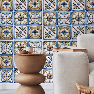 Mediterranean Tile Blue Green Wallpaper - A381