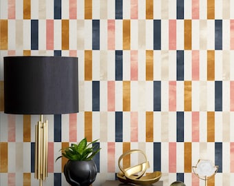 Mid-Century Geometric Navy & Mustard Wallpaper - A375