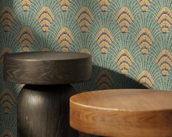 Green Modern Art Deco Wallpaper / Peel and Stick Wallpaper Removable Wallpaper Home Decor Wall Art Wall Decor Room Decor - D053