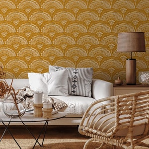 Mustard Arches Boho Wallpaper Peel and Stick and Traditional Wallpaper - B767