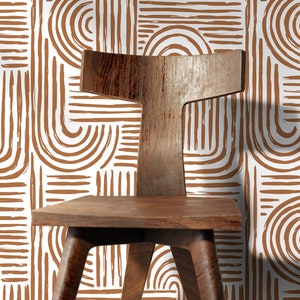 Seamless Rounded Lines Wallpaper Peel and Stick  Removable Repositionable Brown Minimalist Light  Abstract Brush Strokes Boho Moderne - ZAAC