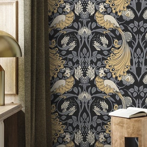 Gray and Yellow Art Nouveau Wallpaper / Peel and Stick Wallpaper Removable Wallpaper Home Decor Wall Art Wall Decor Room Decor - D500